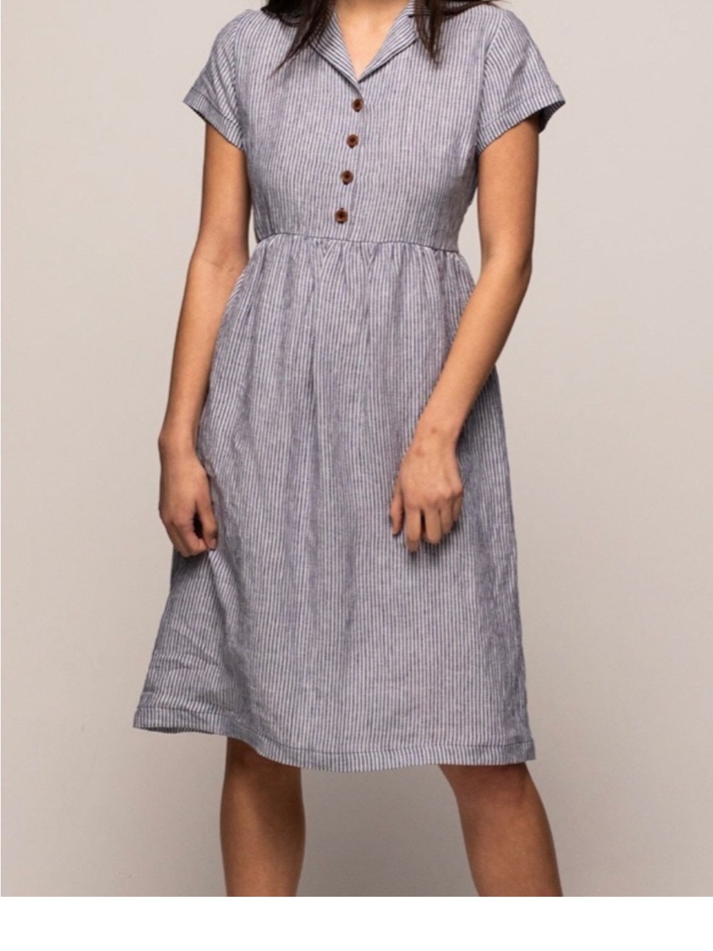 Pryne & Smith Blue Model 30 Cosette Stripe Linen Dress